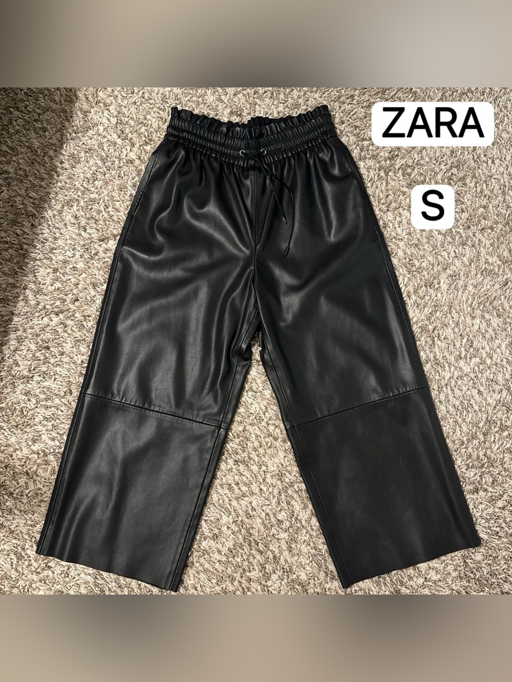 Zara Black Faux Leather Wide-Leg Pants